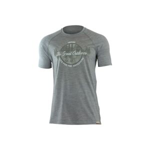 Lasting LUCAS 8484 šedé pánske vlnené merino tričko s tlačou Veľkosť: XXL