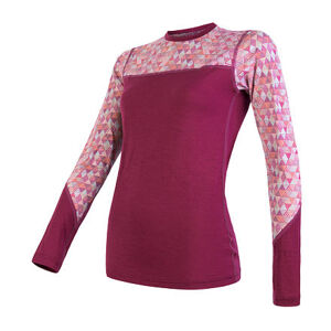 SENSOR MERINO IMPRESS dámske tričko dl.rukáv lilla / pattern Veľkosť: XL