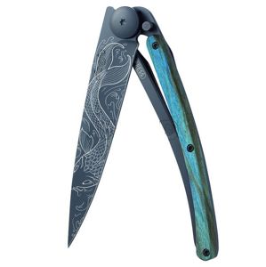 Vreckový nôž Deejo 1GB145 Black tattoo 37g, blue beech, Fish